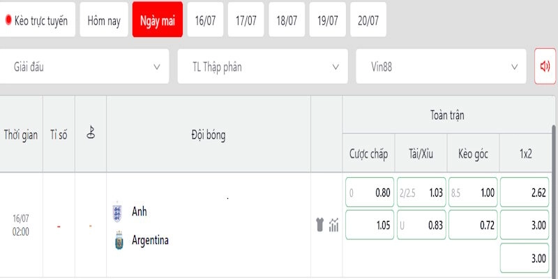Soi Kèo Anh Vs Argentina 2h00 Ngày 16/07 Tứ Kết World Cup 2026 2 Đọc tỷ lệ kèo trong trận Anh vs Argentina hiện tại